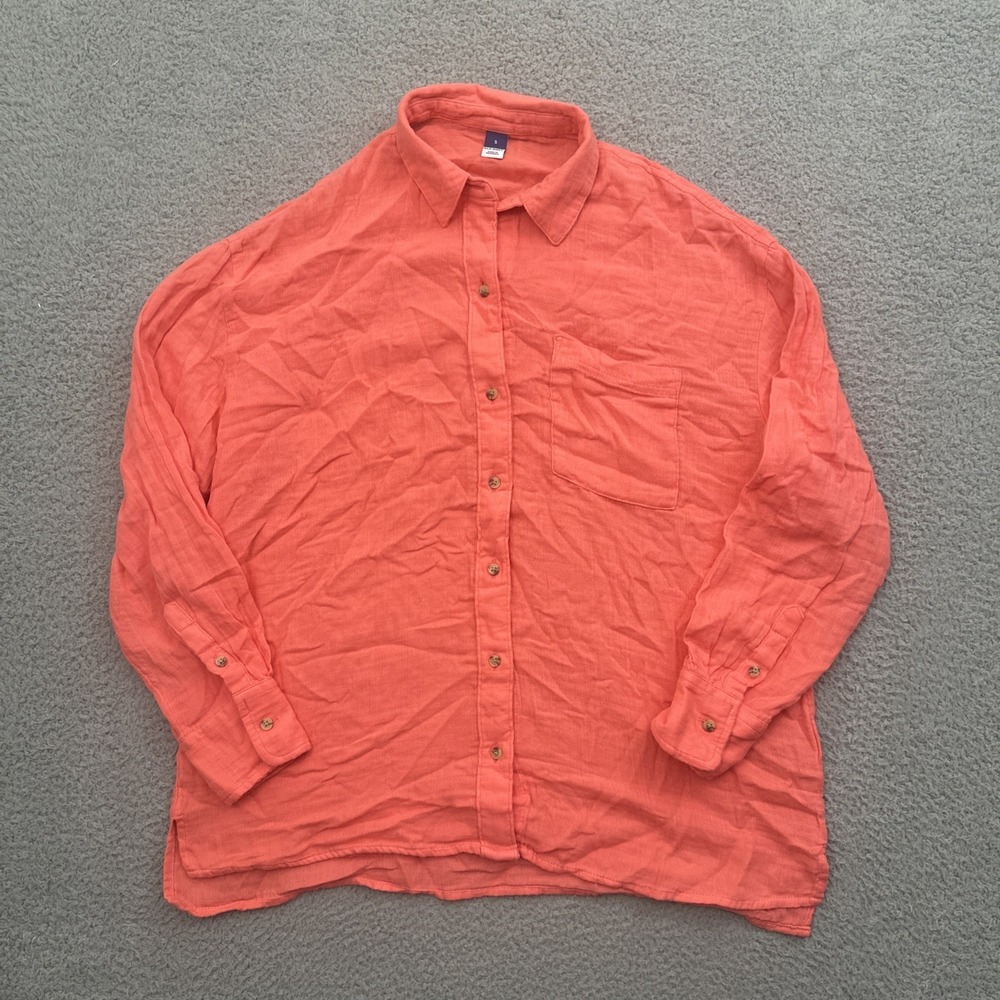 Old Navy Crinkle Gauze Loose Button Up Shirt Coral Cotton Beach Boho Women Small